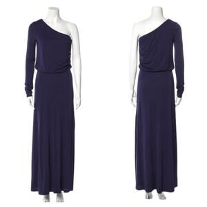 Halston Heritage Navy One Shoulder Long Sleeve Asymmetrical Gown Small